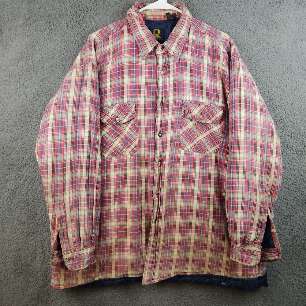 VTG Flannel Workwear Shacket Jacket 2XL Plaid Quilt Lined Worn Distressed Shirt